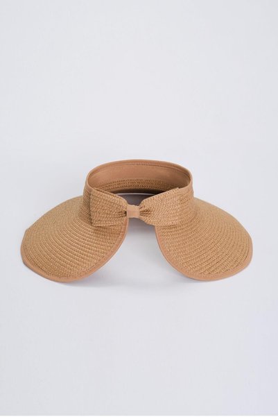 Haşema Foldable Milk Coffee Visor Beach Hat with Bow Detail