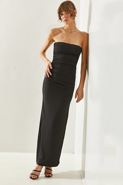 Bianco Lucci Maxi dámské šaty bez ramínek - s postranním přehozem60251258