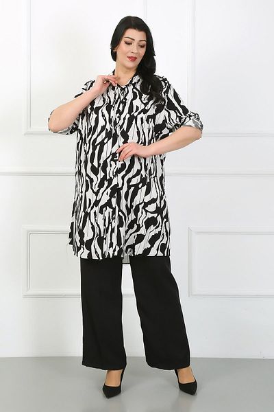 By Alba Collection Plus Size Black Patterned Cotton Viscose Tunic