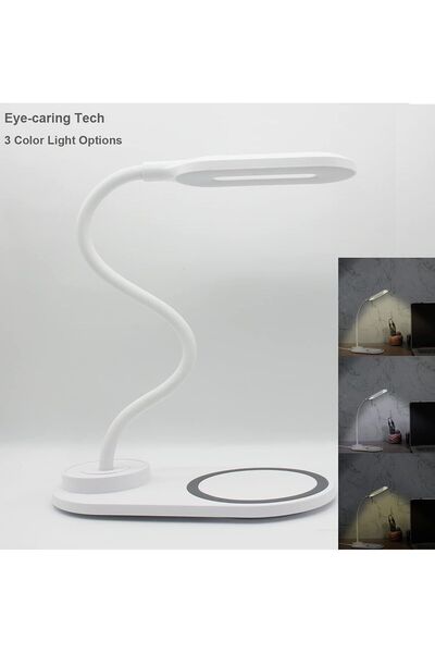 BLUE İNTER AKSESUARCEP Kablosuz Şarj Cihazlı  Dokunmatik Kontrollü Esnek Deve Boynu Kısılabilir Masa Lambası