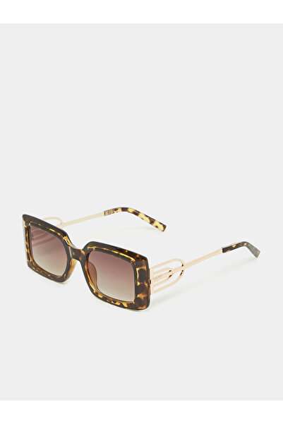 Styli Tortoise Full Rim Rectangle Sunglasses with Temple Detail
