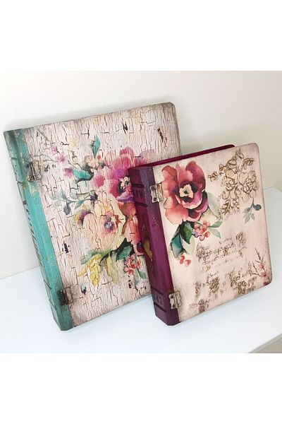 IremTasarimAtolyesi Home Decoration Book Box Set 2-Piece Wooden Decoration Gift