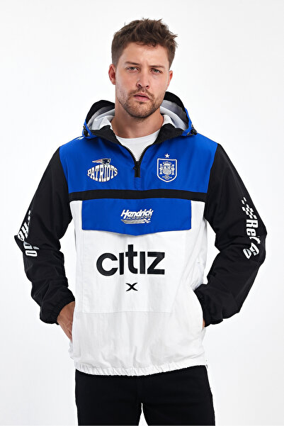 Black Level Чоловічий двоколірний дощовик з блискавкою для мотоциклістів, водонепроникний куртка для гонщиків з принтом, куртка-коледж