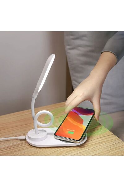 BLUE İNTER AKSESUARCEP Kablosuz Şarj Cihazlı  Dokunmatik Kontrollü Esnek Deve Boynu Kısılabilir Masa Lambası