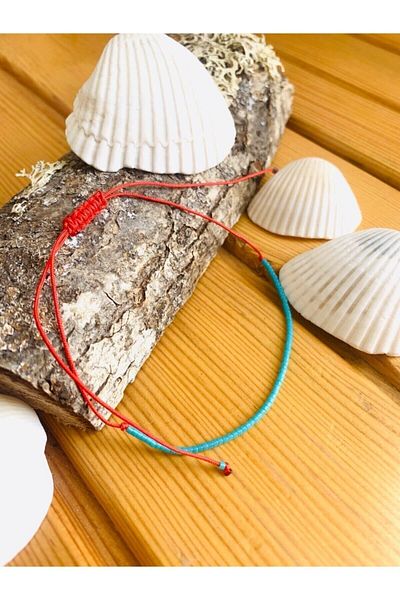 HAKSAL GÜMÜŞÇÜLÜK Miyuki Red String Turquoise Anklet