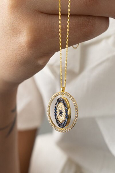 Silvano Jewelry 925 Ayar Gümüş Isimli Nazarlı Çift Taraflı Kolye