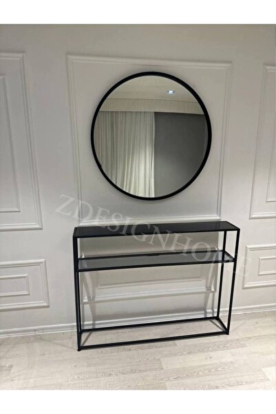 zdesignhome 90 Çap Ayna + 120x20x90 Cm Metal Dresuar