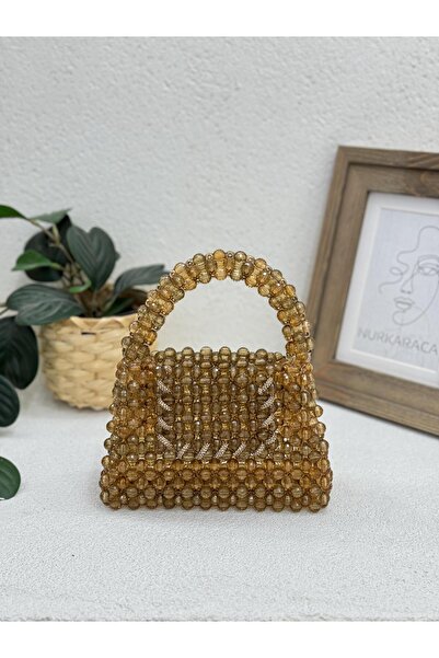 NUR KARACA 24Y1714 Geantă de mână cu mărgele de cupru - Geantă crossbody pent...