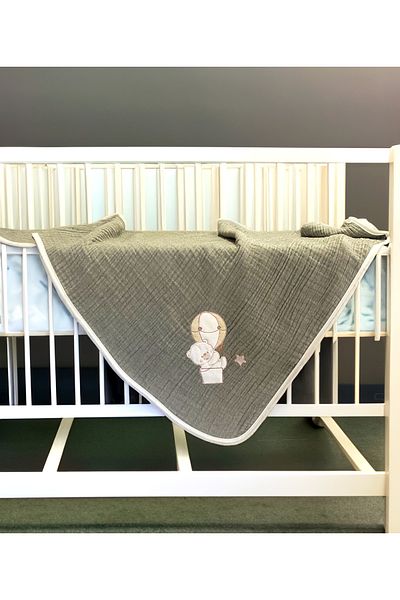 Lucy and Home 4 Layer Embroidered Muslin Baby and Kids Blanket - 100% COTTON Applique, Mouth Wipe Set