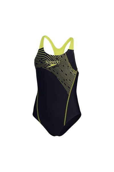 SPEEDO بدلة سباحة ميدلي للبنات - أزرق داكن/أصفر