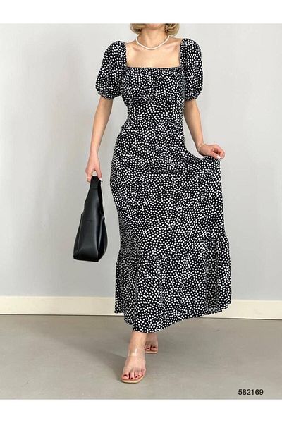 Esinty Rochie la modă pentru femei Esinty cu buline - Detaliu pe guler în U și pe umeri (culoare)