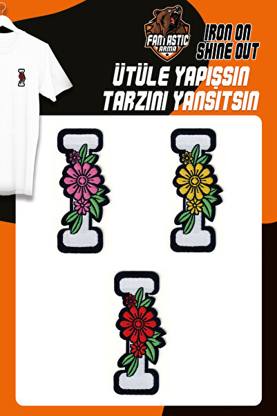 FANTASTIC ARMA Litera I - Set de armă țesută care se lipște cu fierul de călcat, model de litere florale cu plasture (3 buc.)