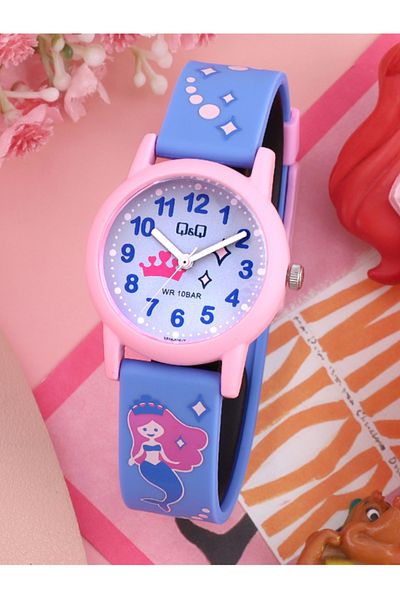 Q&Q Mermaid Pattern, Pink-Blue Color, 10 ATM Waterproof Girl's Wristwatch