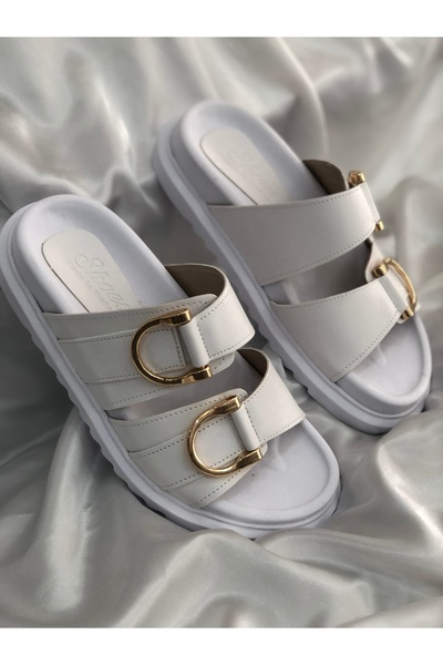 Hg Ayakkabı Δερμάτινες παντόφλες JELENA Ύψος 3 cm - Λευκό