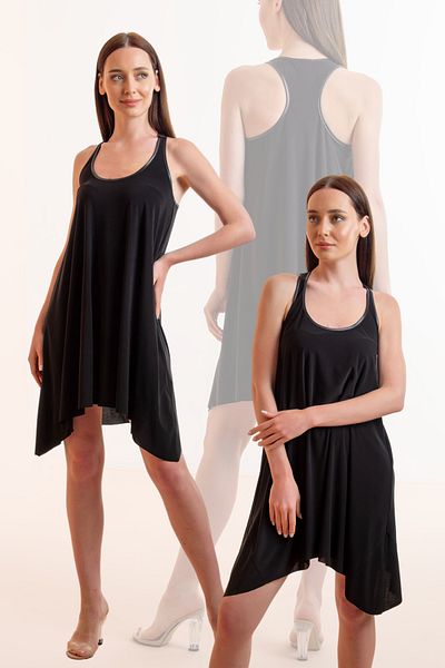 Laranor U-Neck Black Swimming Dress - Back Detail