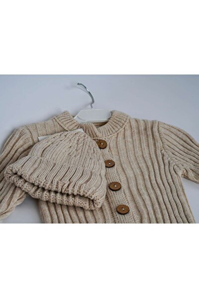 dapki Fitilli Şapkalı Tulum Triko 3-6 6-9 Ay Bebek Kışlık