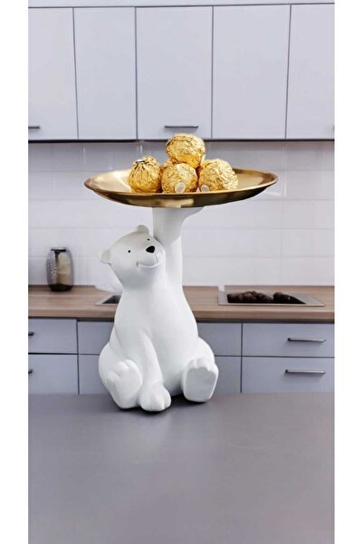 Lusim Dekor Dekoratif Tabak Tutan Sevimli Ayı Biblo Sunum Kase Dekor