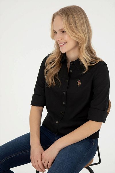 U.S. Polo Assn. Cămașă pentru femei ELMY cu mânecă lungă în amestec de in