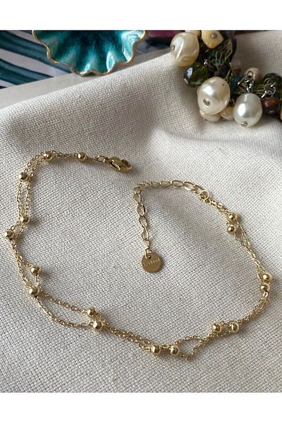 SU PERİSİ TAKI BİJUTERİ Steel Gold Star and Dorica Detailed Anklet