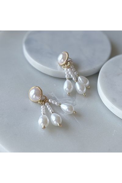 CHARMLUCKY Steel Pearl Dangle Earring