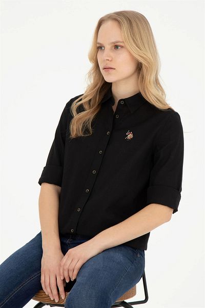 U.S. Polo Assn. Cămașă pentru femei ELMY cu mânecă lungă în amestec de in