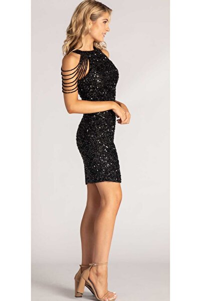 hilaltrendd Hilaltrend halter yaka taş detaylı mini elbise