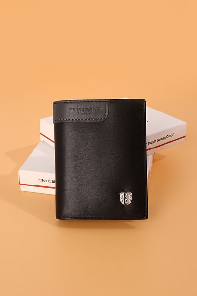 U.S. Polo Assn. US POLO ASSN.7616-7617-7615 Μαύρο Δερμάτινο Γνήσιο Πορτοφόλι Θήκη