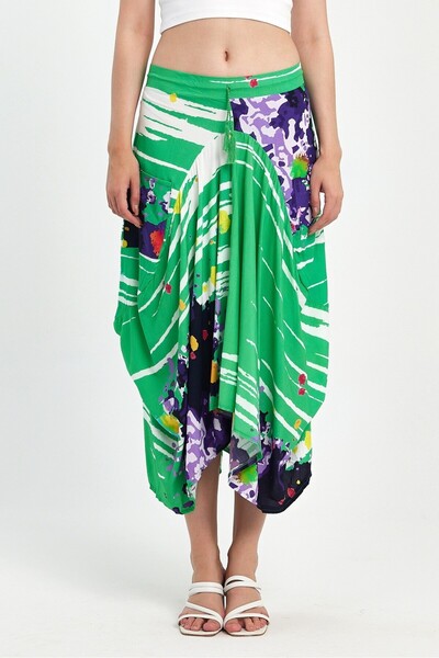 AYASOFYA OTANTIK Zelena Sa deznom ženska široka suknja - elastični struk