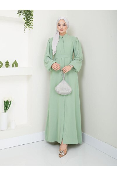 MODAMERSİ عباية Ferace النسائية بتفاصيل الحجر الأخضر