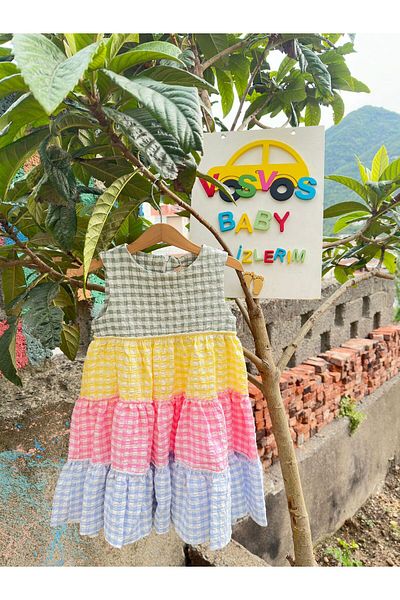 VOSVOSBABYSTORE Rochie verde cu model curcubeu