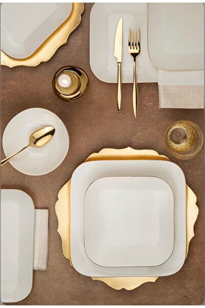 Kütahya Porselen 6’lı Bone Minas Servis Tabağı Altın Fileli