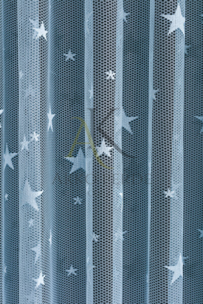Karesi READY TO USE LARGE STAR BLUE MEDIUM PLEATED 1X2,5 TULLE CURTAIN