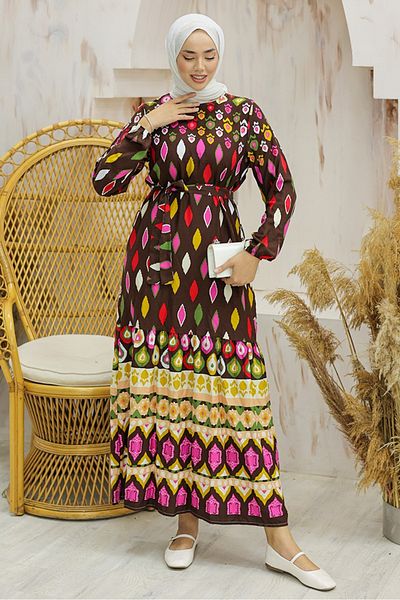 Bestenur Viscose Woven - Mixed Color Dress 943, Brown