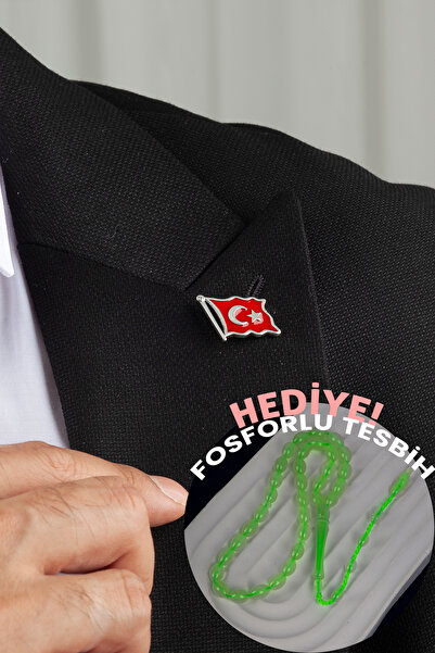 klas gümüş Gümüş 925 Ayar Ay Yıldız Türk Bayrağı Yaka Rozeti