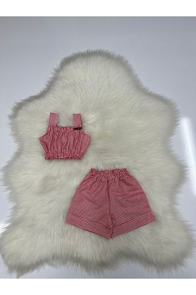 Moda Lina Girl's Crop & Shorts Set - Gingham Pattern