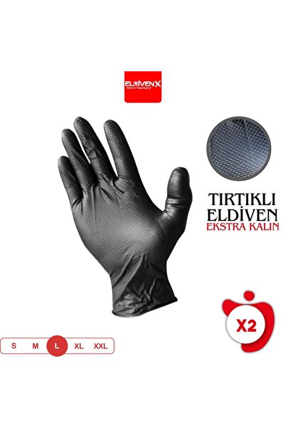 Medicalx Tırtıklı Extra Kalın Siyah Nitril Eldiven 50'li Paket - Large (2 PAKET)