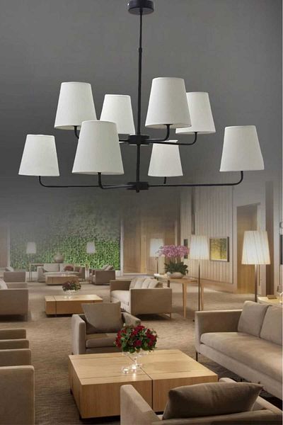 BSA LIGHTING ثريا حديثة باللون الأسود - كومرو 8 قطع (مع عاكس الضوء الأبيض المخروطي)