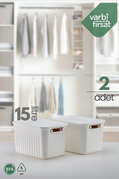 Varbifırsat Boxify White - 15 Lt 2 Pieces, Multi-Purpose Organizer Box with Lid and Organizer