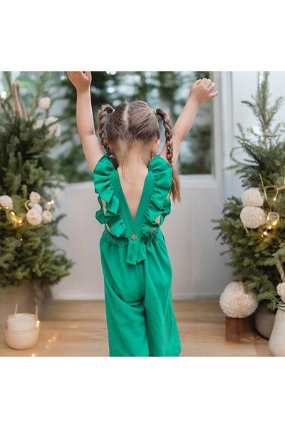 BEBEĞİME ÇORAP Children's Jumpsuit with Straps and Buttons - Ruffle Salopet