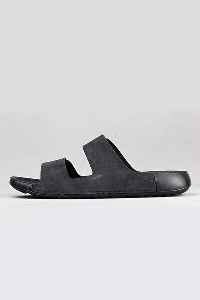 YILDIRIM AYAKKABICILIK Men's Orthopedic Black Esem - Double Buckle Banded Slippers