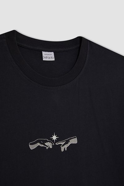 DeFacto Oversize Wide Fit Crew Neck Printed Short Sleeve T-Shirt C7165Ax24Sm