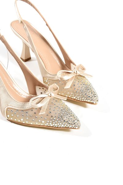 DUXAL SHOES Olivia - Rochie de seară stiletto cu vârf ascuțit pentru femei, cu detalii de piatră, fundă și tocuri deschise la spate