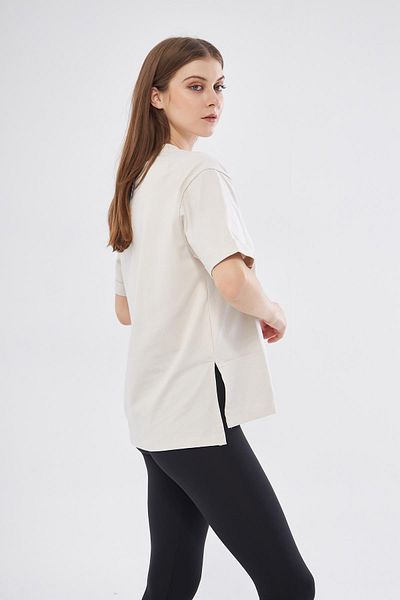 Chandraswear Beige Oversize Cotton T-shirt - Slit, Nors
