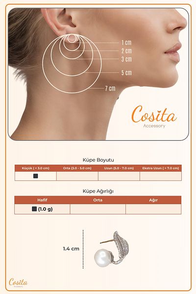 COSİTA شبح أوراق اللؤلؤ من حجر الزركون - أقراط فضية عتيقة
