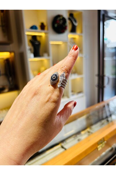 Luna Zirkon Taşlı Nazar Boncuklu Gümüş Yüzük