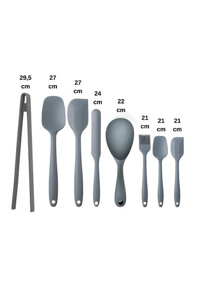 sengenegel 8 Piece Fireproof Non-Stick Kitchen Set - Silicone Pastry, Egg Brush, Spoon, Knife and Spatula