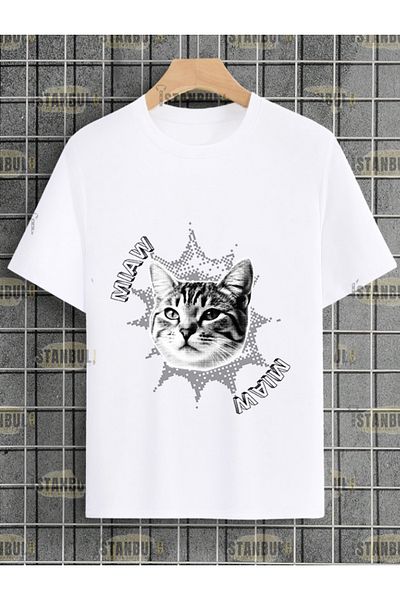aynewmoda Miawlayan Cat Printed Oversize T-Shirt