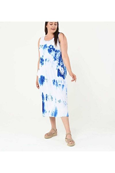 anne moda ankara Ολόσωμο καλοκαιρινό φόρεμα με γραβάτα με βαφή μέχρι τον αστράγαλο