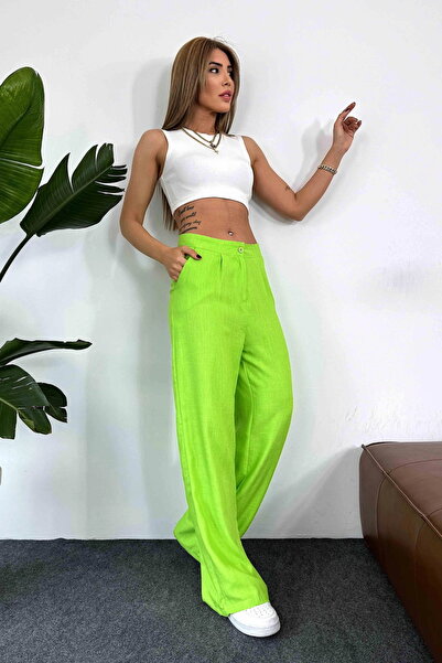 Neqru Pantaloni Palazzo din in cu talie ultra înaltă