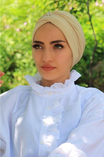 Sahra Şal Dünyası Kadın Ekru Taş Detaylı Çapraz Bone